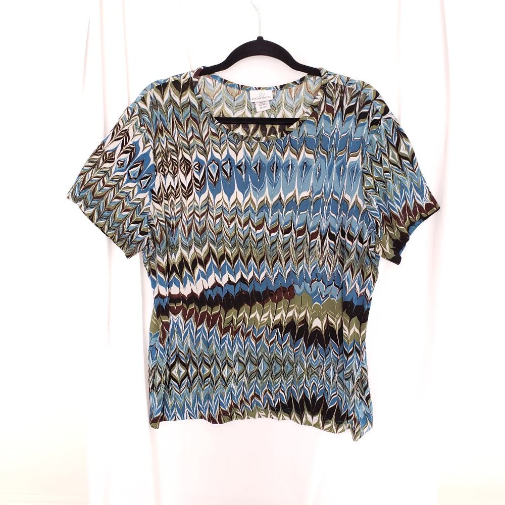 Jaclyn Smith Multicolor Stripie Short Sleeve Stretchy Scoop Neck Blouse Size XL